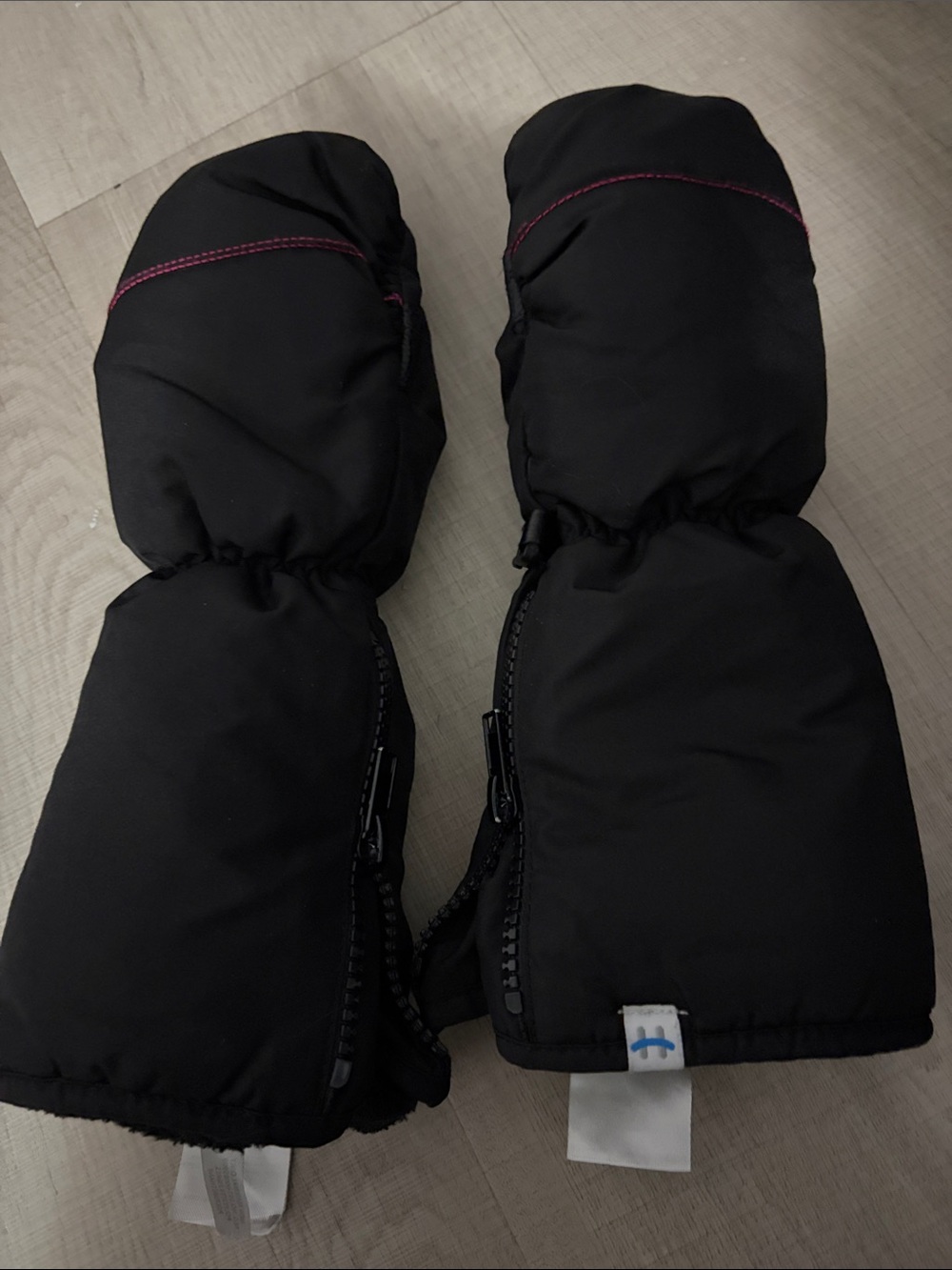 Kids Black Winter Mittens with Pink Stitch Detail